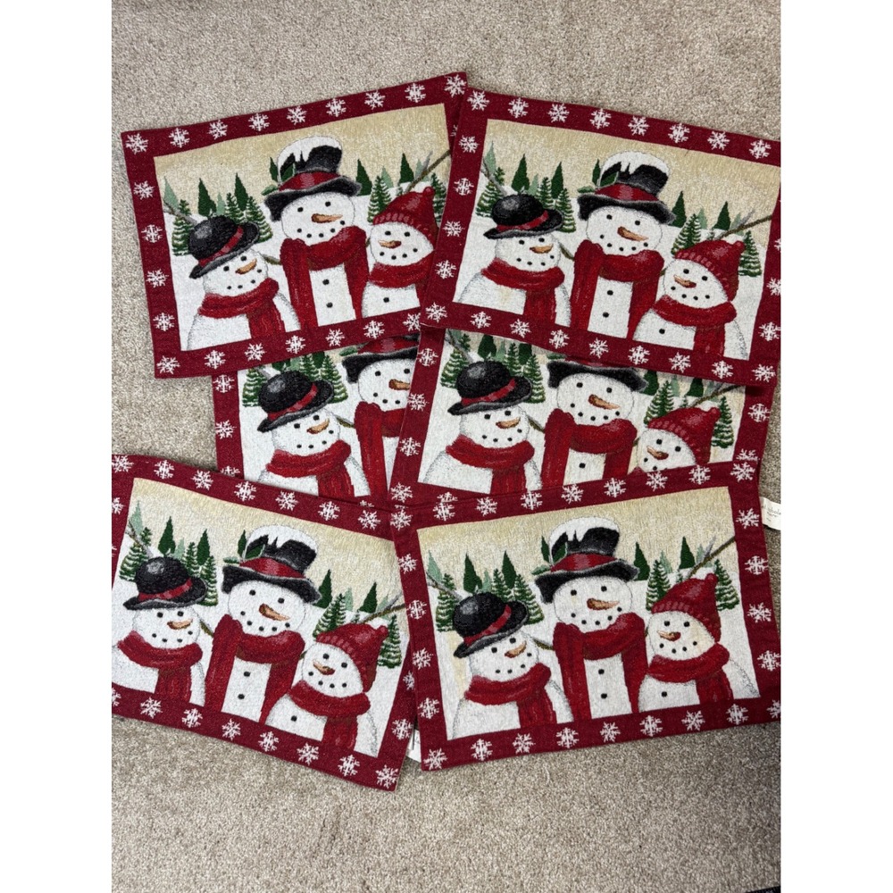 St Nicholas Square Snowman Tapestry Placemats Set of 6 Red White Christmas Decor
